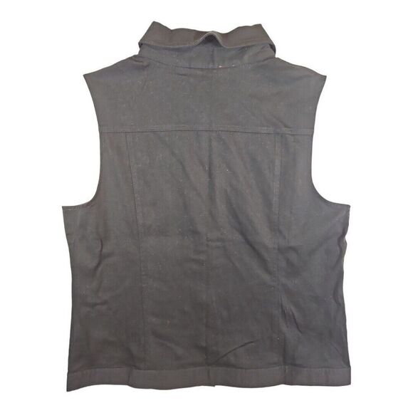 Quacker Factory Black Rhinestone Western Denim Style Vest Lg - Picture 7 of 8